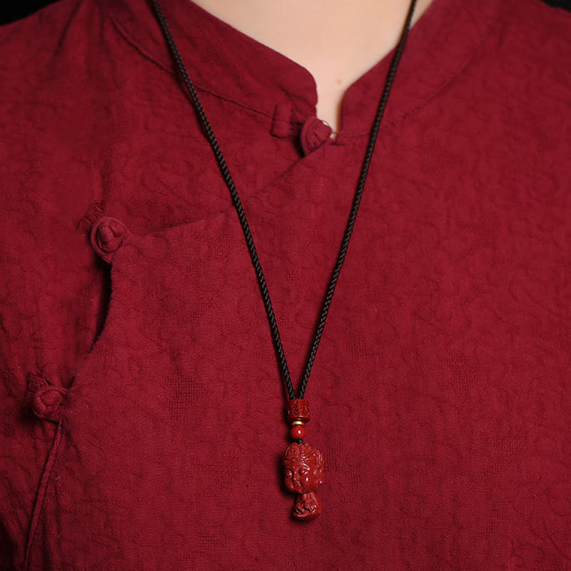 Natural Cinnabar Chinese Zodiac Necklace with Natal Buddha Protection