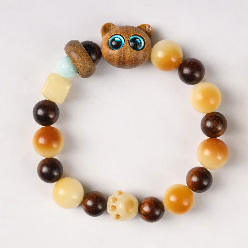 Bodhi Seed Sandalwood Cat Peace Bracelet 14-17cm Unisex