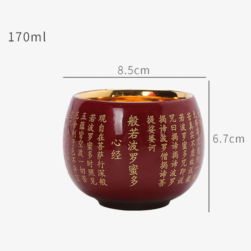Heart Sutra Ceramic Meditation Tea Cup 130ml Red or Blue
