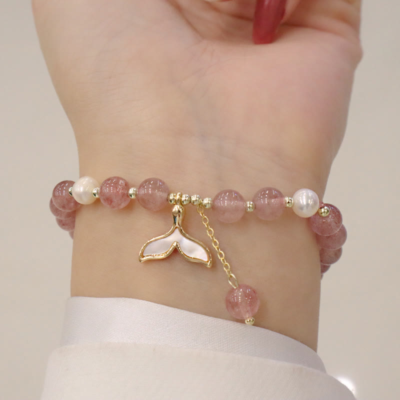 Strawberry Quartz Healing Bracelet with Fu Charm for Love & Luck