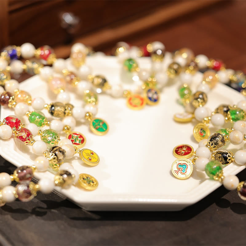 Tibetan Liuli Glass & Porcelain Charm Bracelet for Wealth