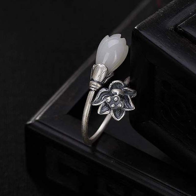 Verstellbarer Jade-Lotus-Kupfer-Balance-Heilungsring