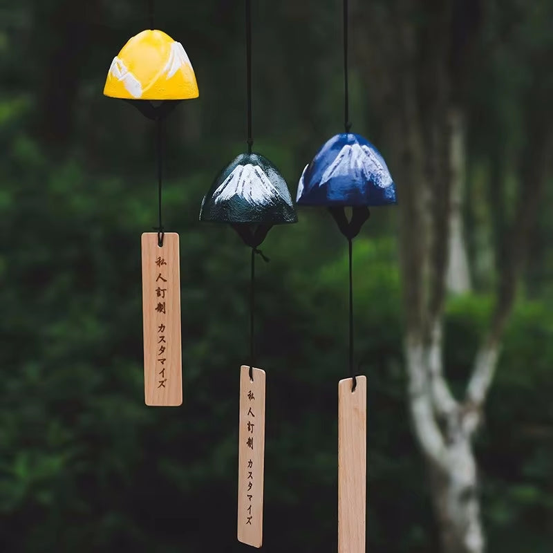 Japanese wind chimes with colorful glass bells and wooden tags for home and garden decor