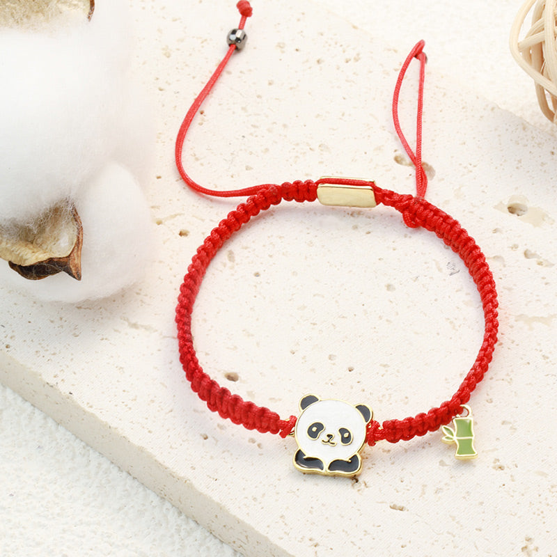 Tibetan Handmade Panda Bamboo Lucky Red String Bracelet