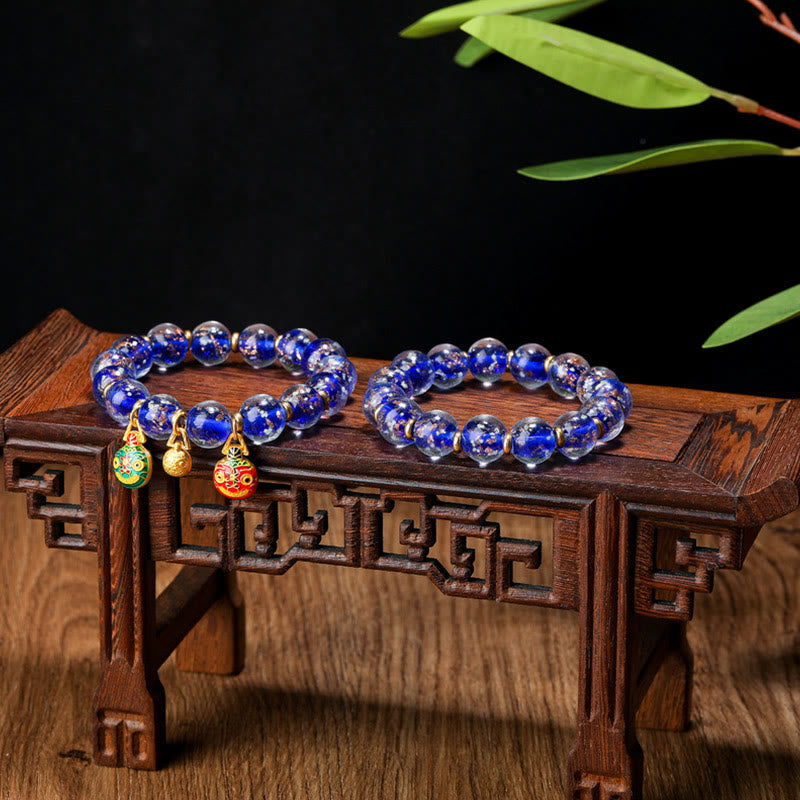 Gold Swallowing Beast Luminous Liuli Glass 12mm Bracelet