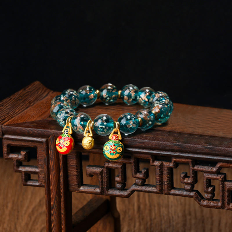 Gold Swallowing Beast Luminous Liuli Glass 12mm Bracelet