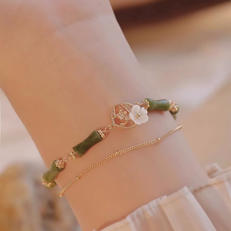 14k Gold Plated Peridot Spiritual Bracelet with Bamboo Flower
