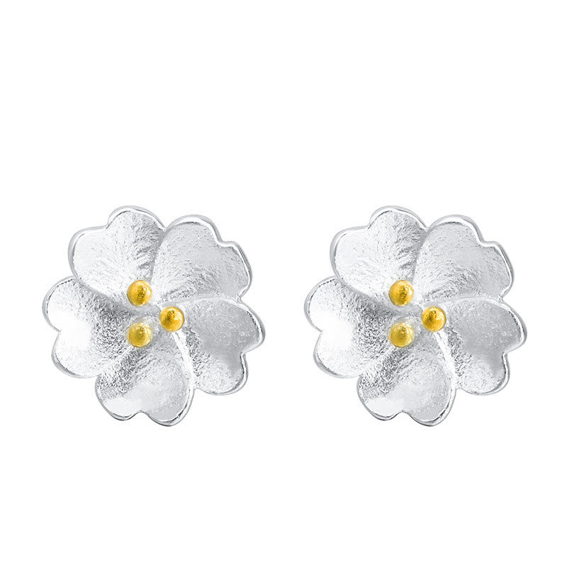 925 Sterling Silver Cherry Blossoms Floral Calm Stud Spiritual Earrings