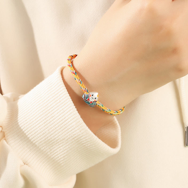 925 Sterling Silver Dragon Boat Festival Bracelet With Colorful Rope