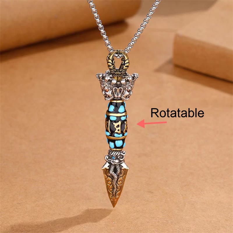 Om Mani Padme Hum Dzi Bead Rotatable Pendant Necklace
