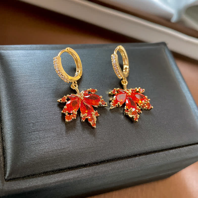 Kupfer Maple Leaf Zirkon Halskette Anhänger Ring Ohrringe für Glück