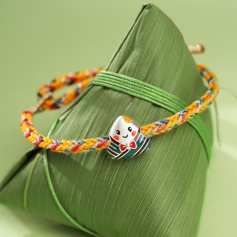 925 Sterling Silver Dragon Boat Festival Bracelet With Colorful Rope