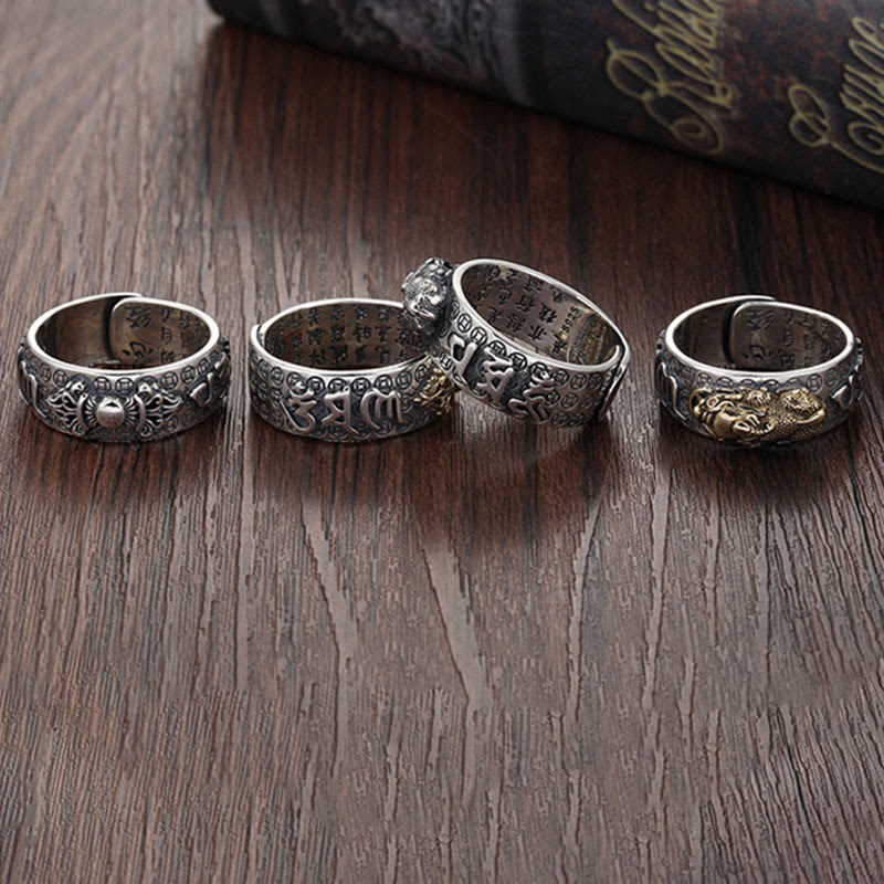 Om Mani Padme Hum Silver PiXiu Wealth Ring 990 Sterling