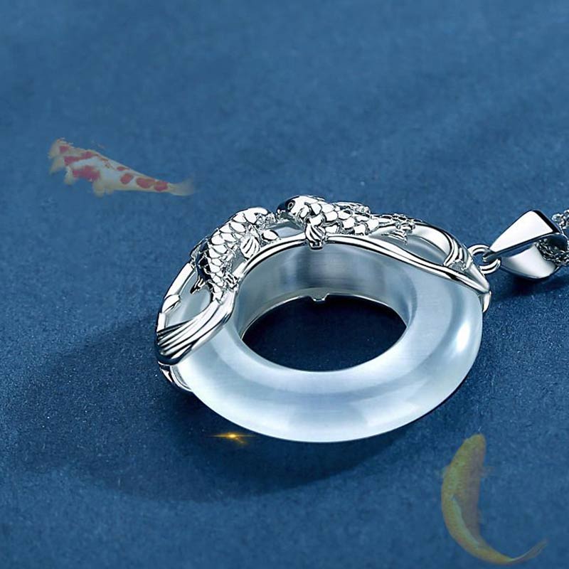 Unisex 40cm White Jade Koi Fish Lucky Necklace