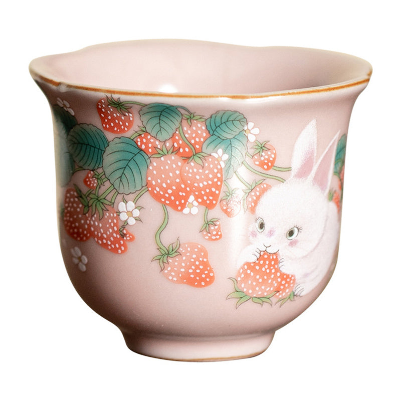 55 ml Keramik-Teetasse mit Erdbeer-Kaninchen | Zen Decor Delight