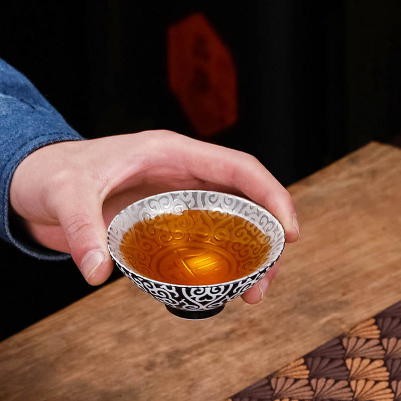 55 ml Keramik-Teetasse mit tibetanischem Muster und Fu-Charakter für Kung-Fu-Tee