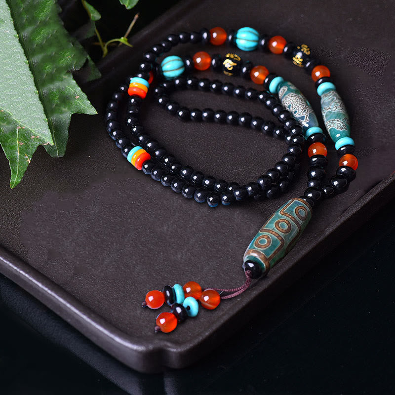 Nine-Eye Dzi Bead Dragon Protection Necklace 50cm