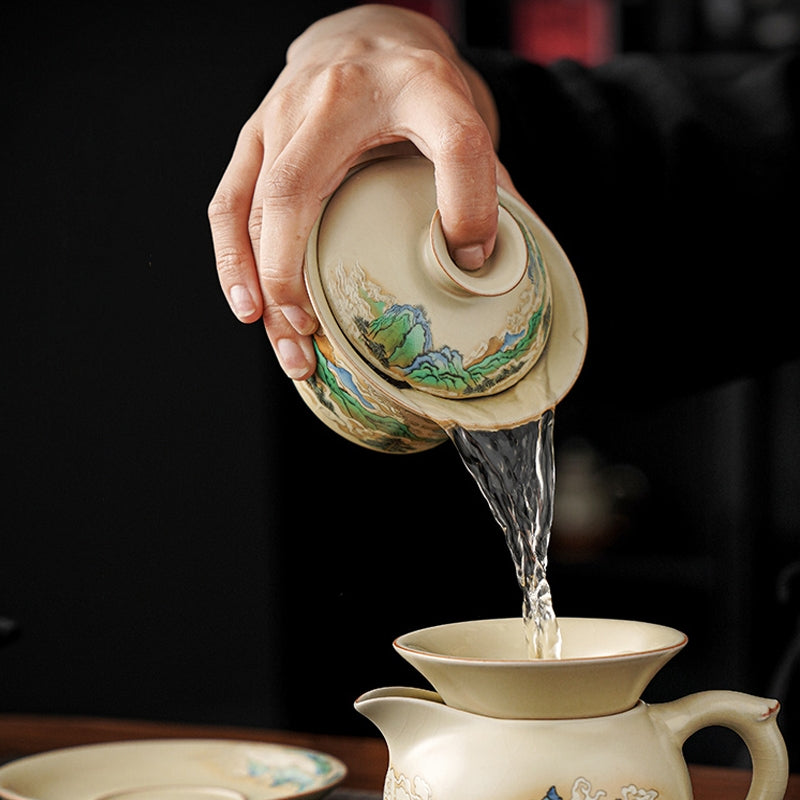 Panorama Ceramic Gaiwan 12cm Zen Tea Cup with Lid