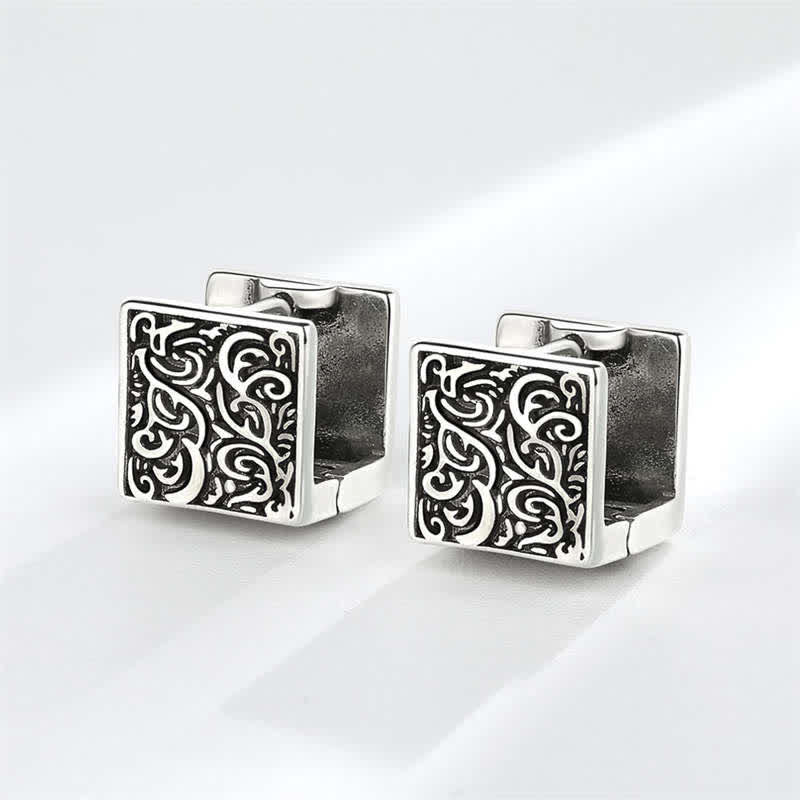 Copper Grass Pattern Square Stud Earrings for Healing Balance