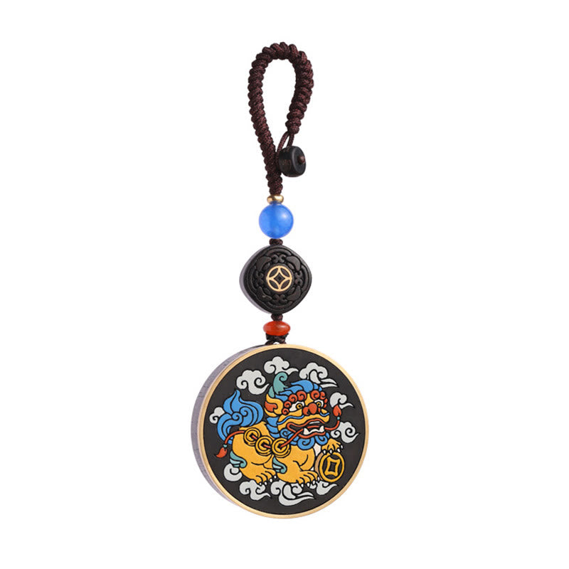 Pixiu Copper Coin Ebony Wood Luck Key Chain