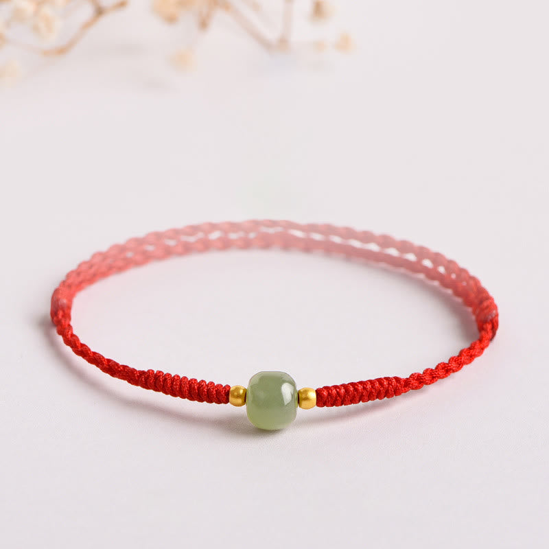 Prosperity Jade Bead Bracelet with Braided Red String