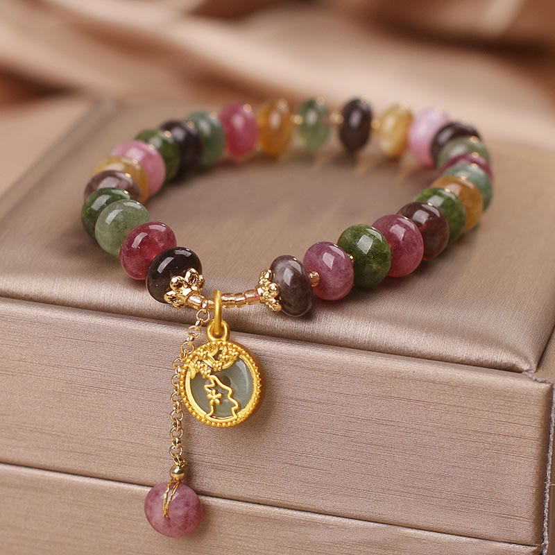 Colorful Tourmaline Love Bracelet with Rabbit Flower Charm