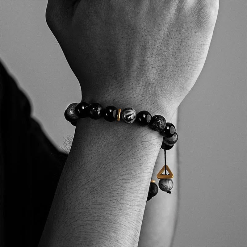 Schwarzes Obsidian-Lavastein-Yin-Yang-Armband für Stärke