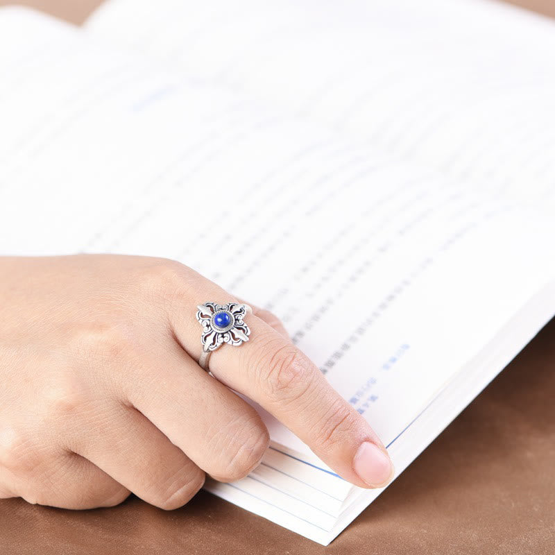 Adjustable Lazurite Ring in 925 Sterling Silver for Positivity