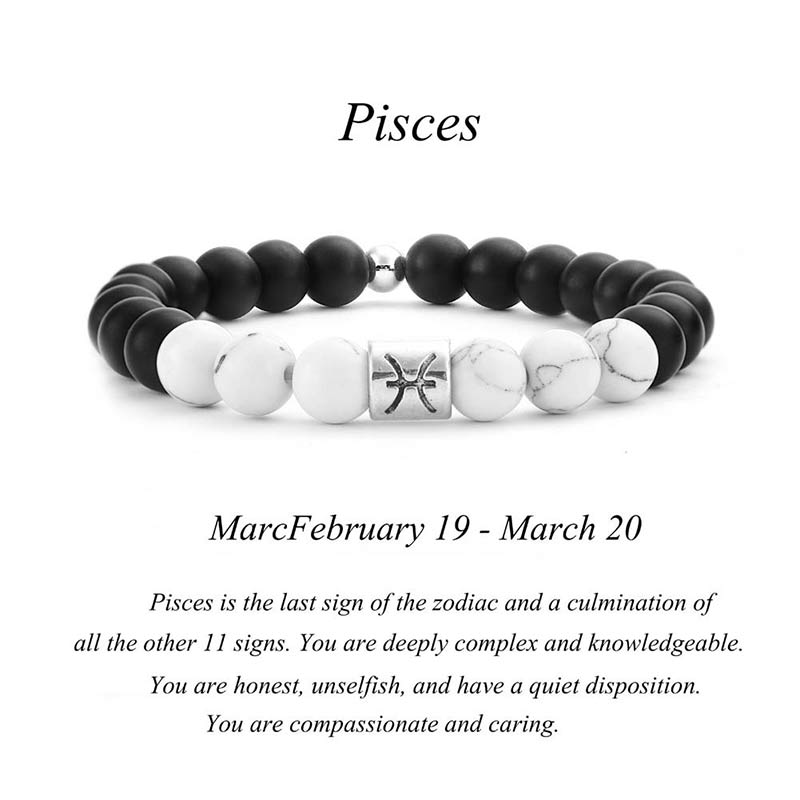 8mm White Turquoise Zodiac Bracelet for Protection & Fortune