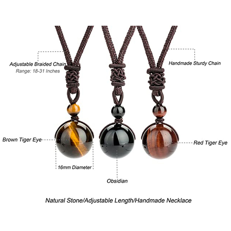 Unisex Tiger Eye Bracelet Necklace Set with 10mm Beads for Protection