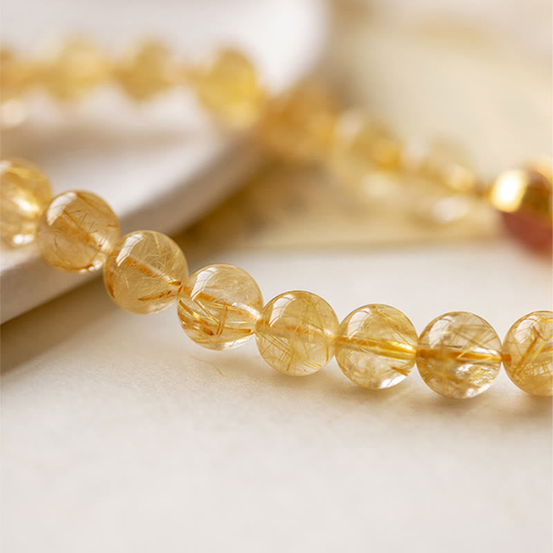 6mm Golden Rutilated Quartz Strawberry Quartz Protection Bracelet