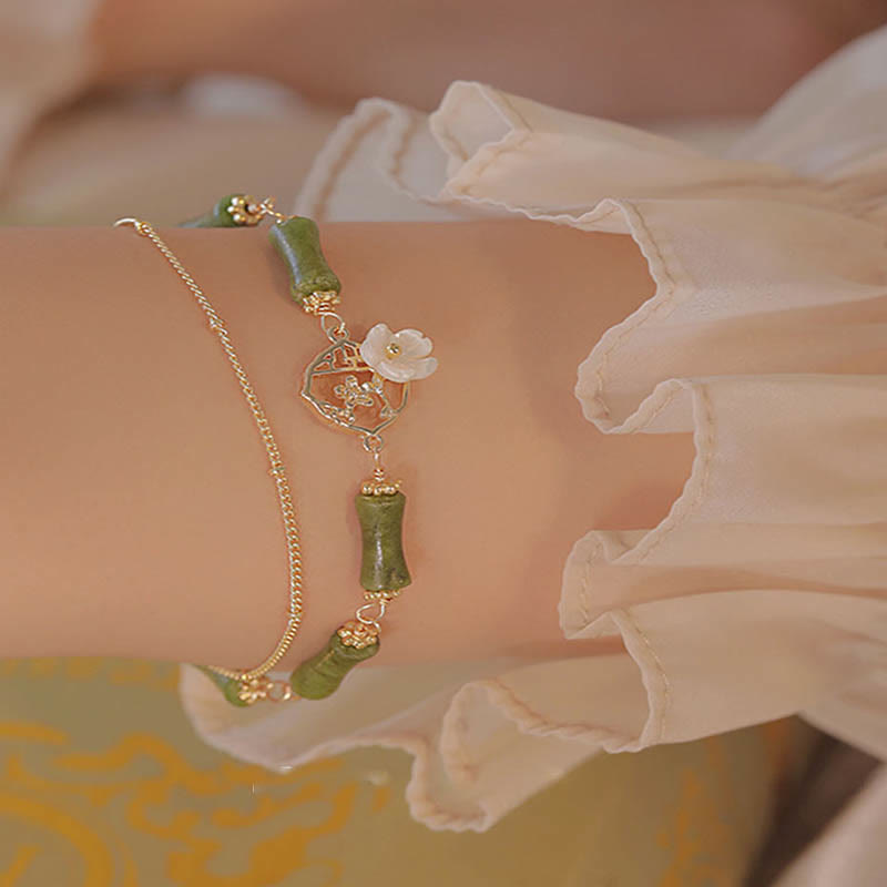 14k Gold Plated Peridot Spiritual Bracelet with Bamboo Flower