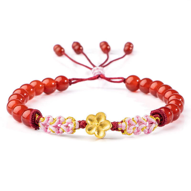 Red Agate Pink Crystal 7mm Sterling Silver Agate Bracelet