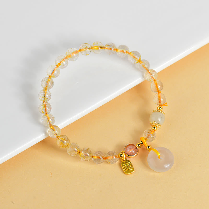 Rutilated Quartz Peace Buckle Wealth Bracelet 14-16cm