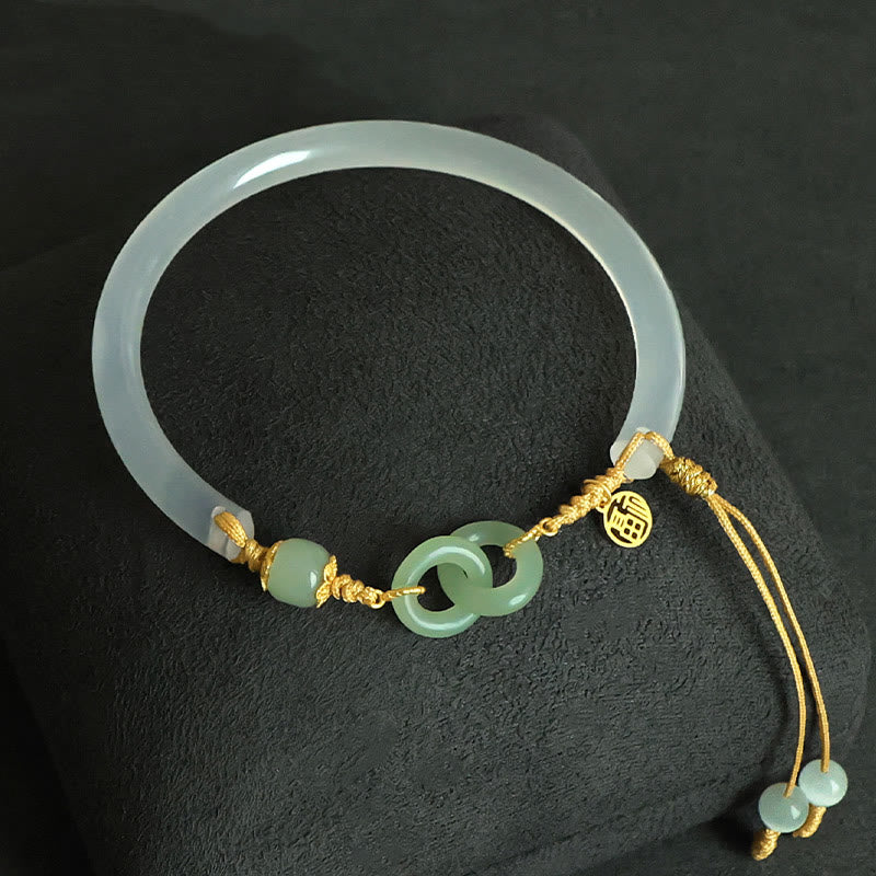 58 mm Sterlingsilber-Armband mit weißer Achat-Hetian-Jade-Friedensschnalle