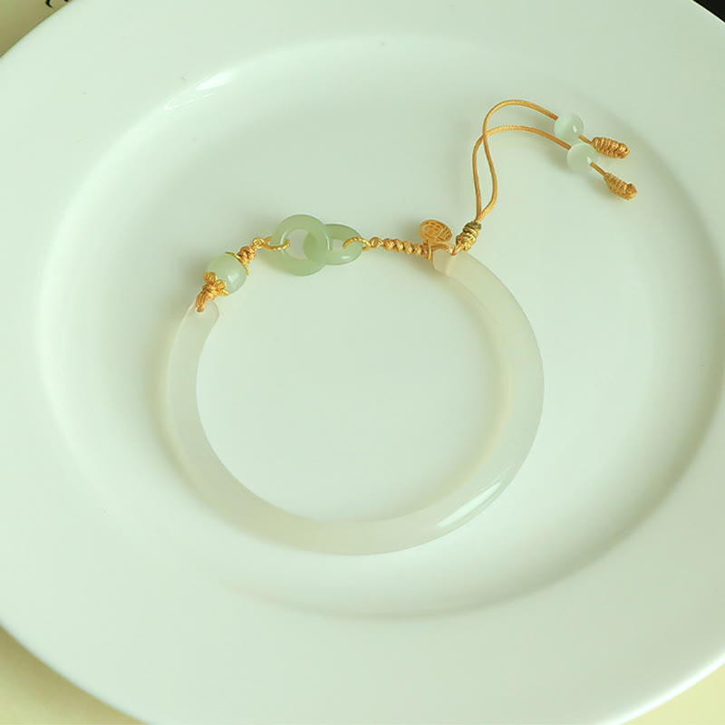 58 mm Sterlingsilber-Armband mit weißer Achat-Hetian-Jade-Friedensschnalle