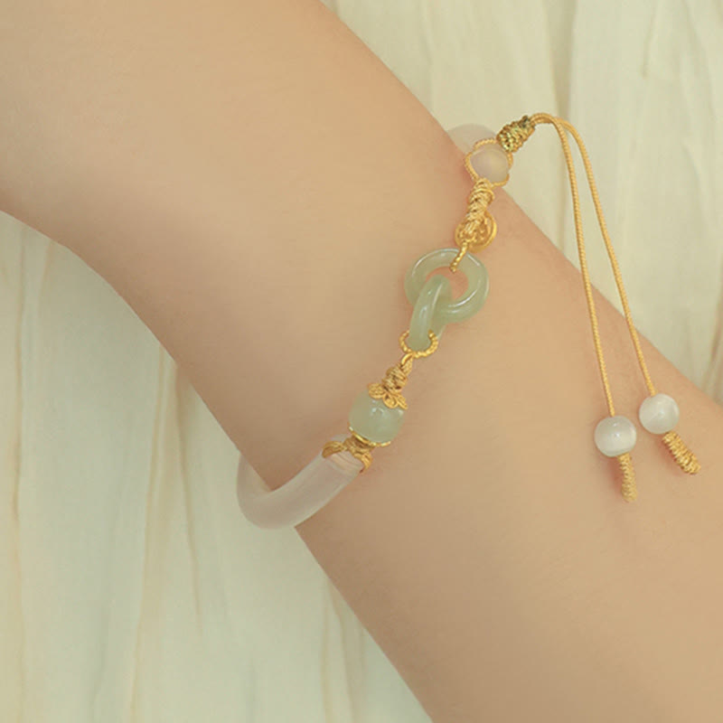 58 mm Sterlingsilber-Armband mit weißer Achat-Hetian-Jade-Friedensschnalle