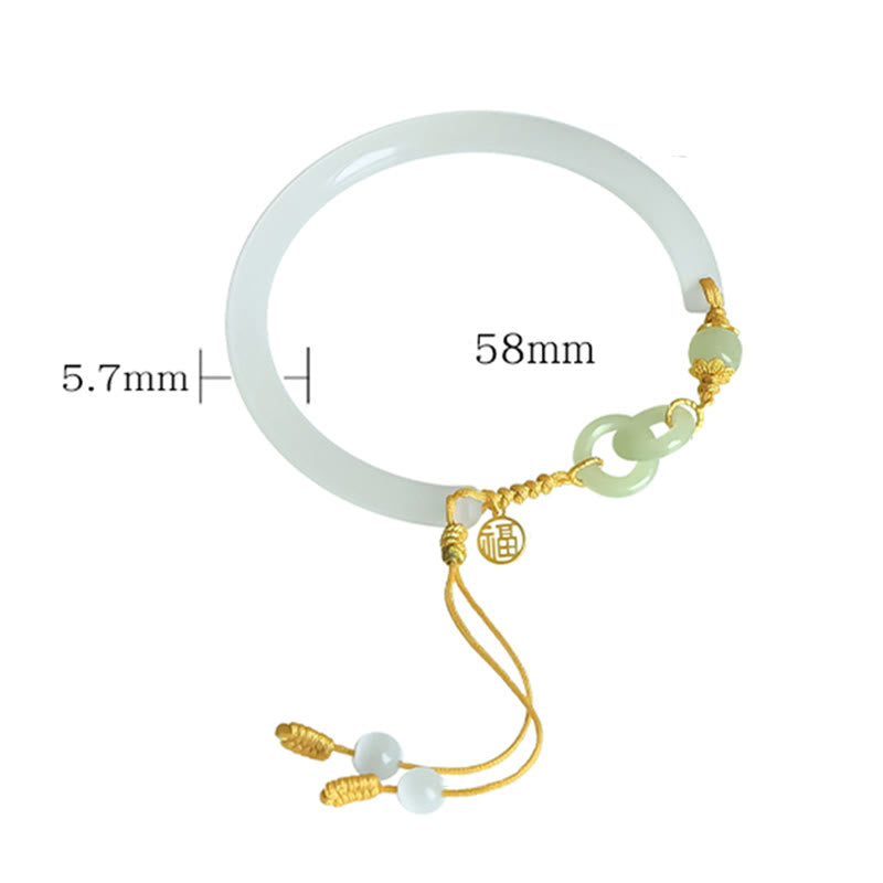 58 mm Sterlingsilber-Armband mit weißer Achat-Hetian-Jade-Friedensschnalle