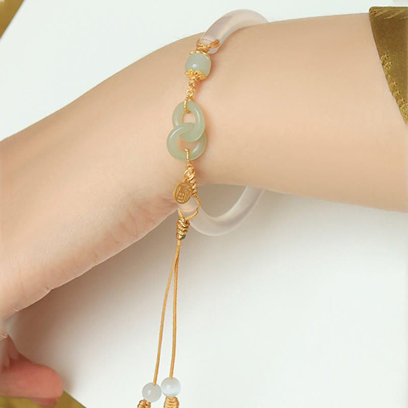 58 mm Sterlingsilber-Armband mit weißer Achat-Hetian-Jade-Friedensschnalle