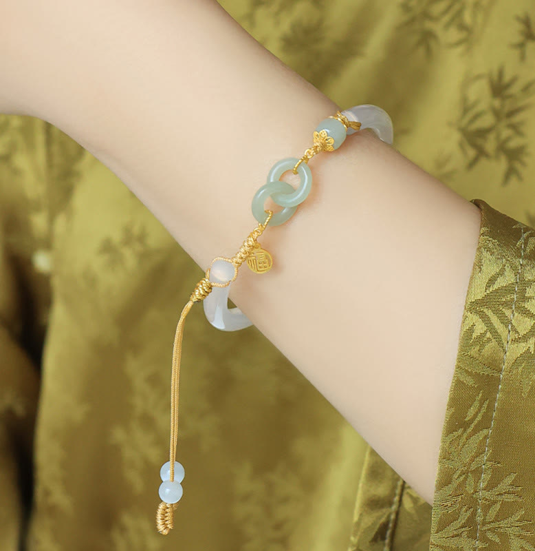 58 mm Sterlingsilber-Armband mit weißer Achat-Hetian-Jade-Friedensschnalle