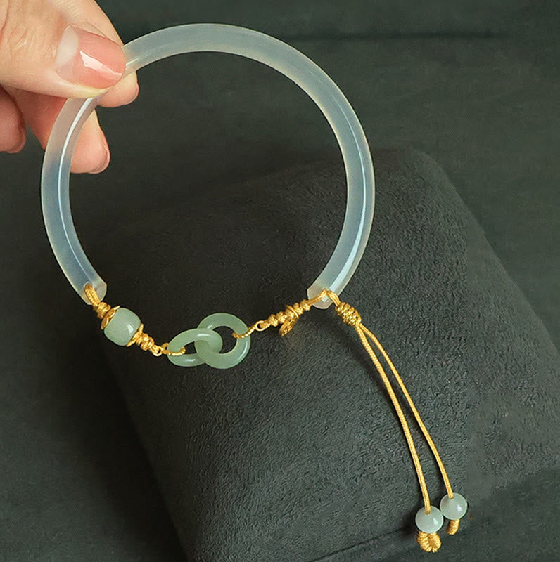 58 mm Sterlingsilber-Armband mit weißer Achat-Hetian-Jade-Friedensschnalle