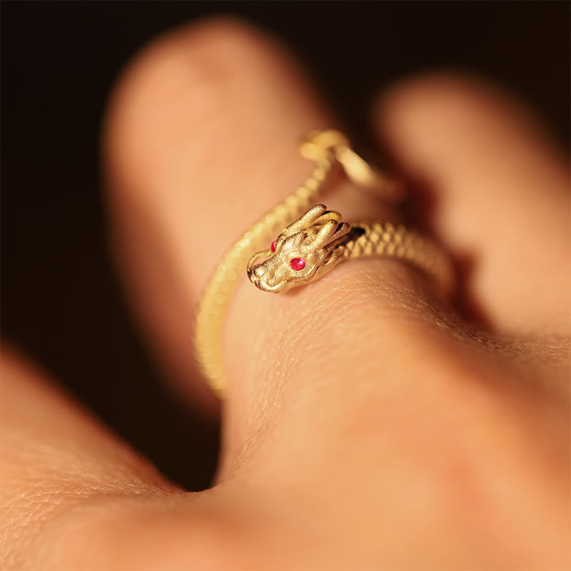 Adjustable 925 Sterling Silver Dragon Luck Protection Ring