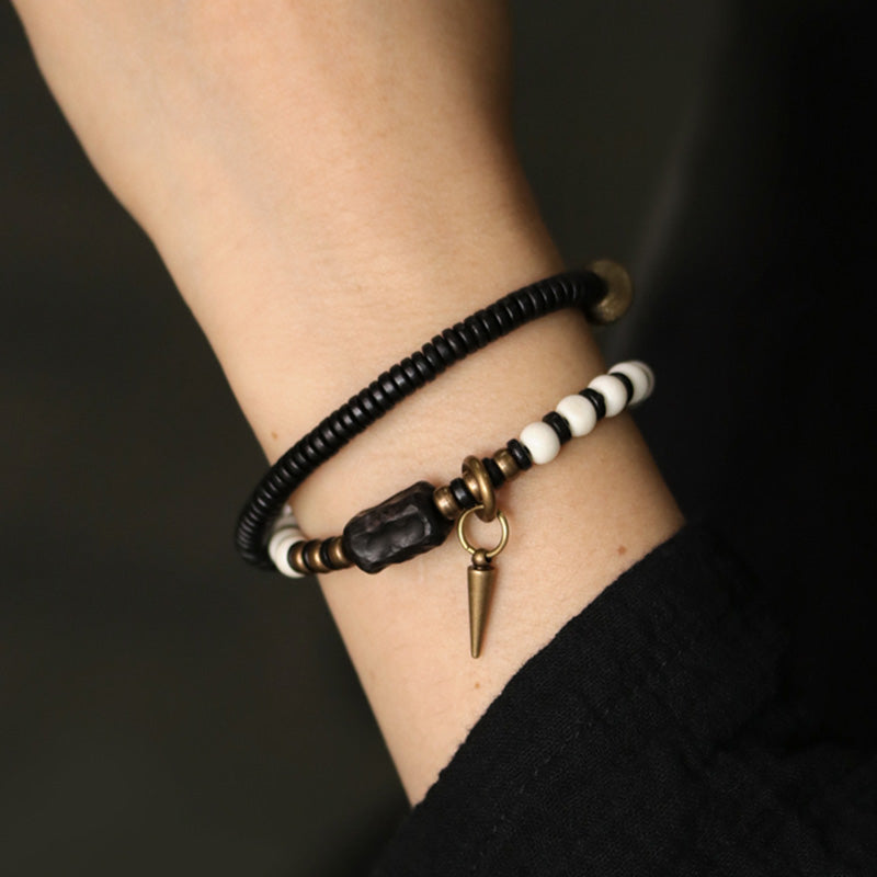 Yak Bone Ebony Wood Copper Strength Spiritual Bracelet - Unisex