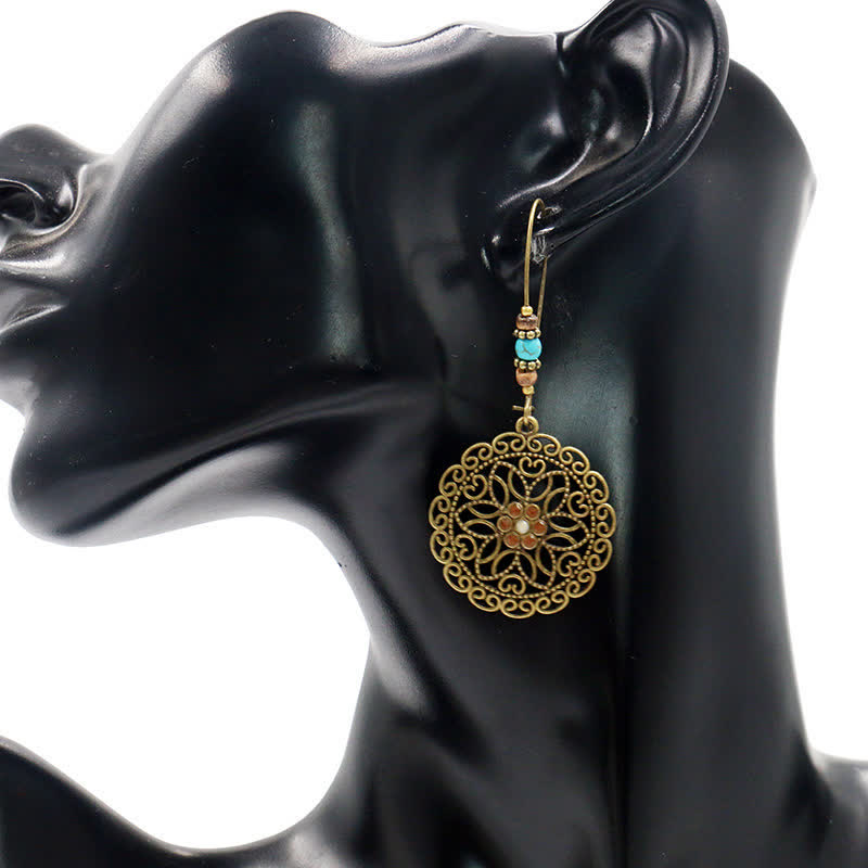 Copper Spiritual Earrings With Flower Design for Luck & Abundance