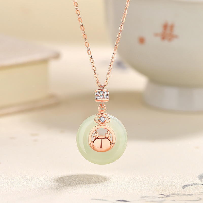 925 Sterling Silver Hetian Jade Peace Buckle Bracelet Necklace