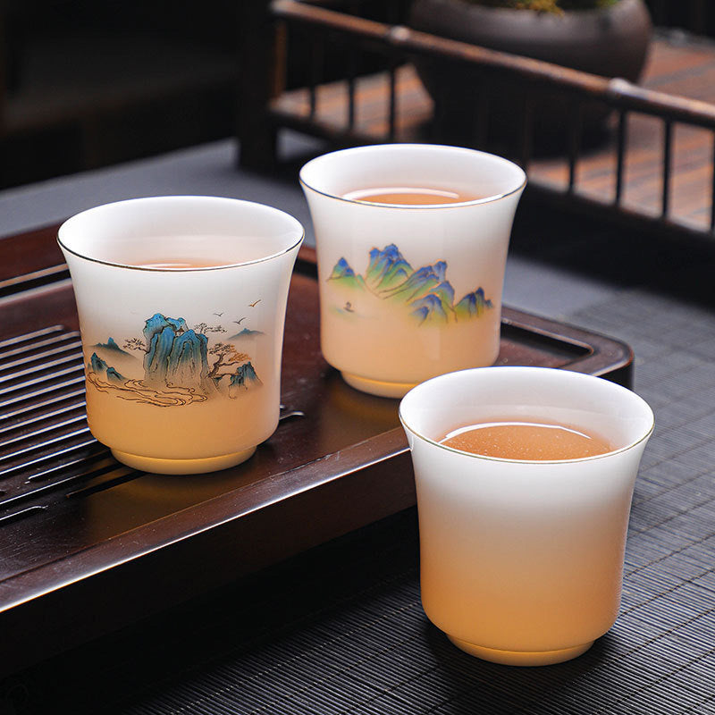 120ml Ceramic Teacup | Mountains Rivers Tree Elegance