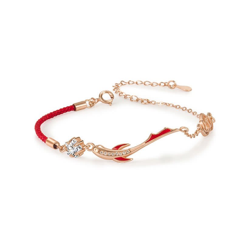 Lucky Koi Fish Sterling Silver Red String Bracelet 16+3cm