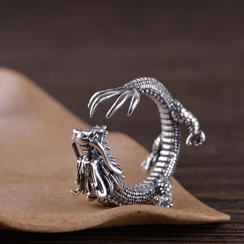Dragon Ring in 925 Sterling Silver for Luck & Success