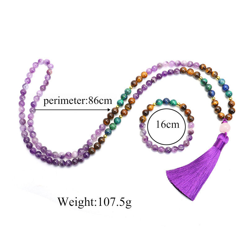 Tibetan Amethyst Purify Bracelet Set with Tiger Eye & Lazurite