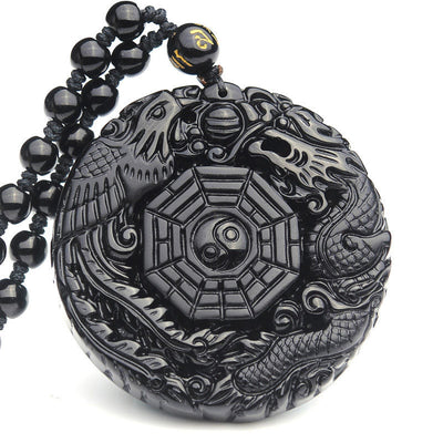 Obsidian Bagua Drache Phoenix Erfüllung Anhänger Halskette